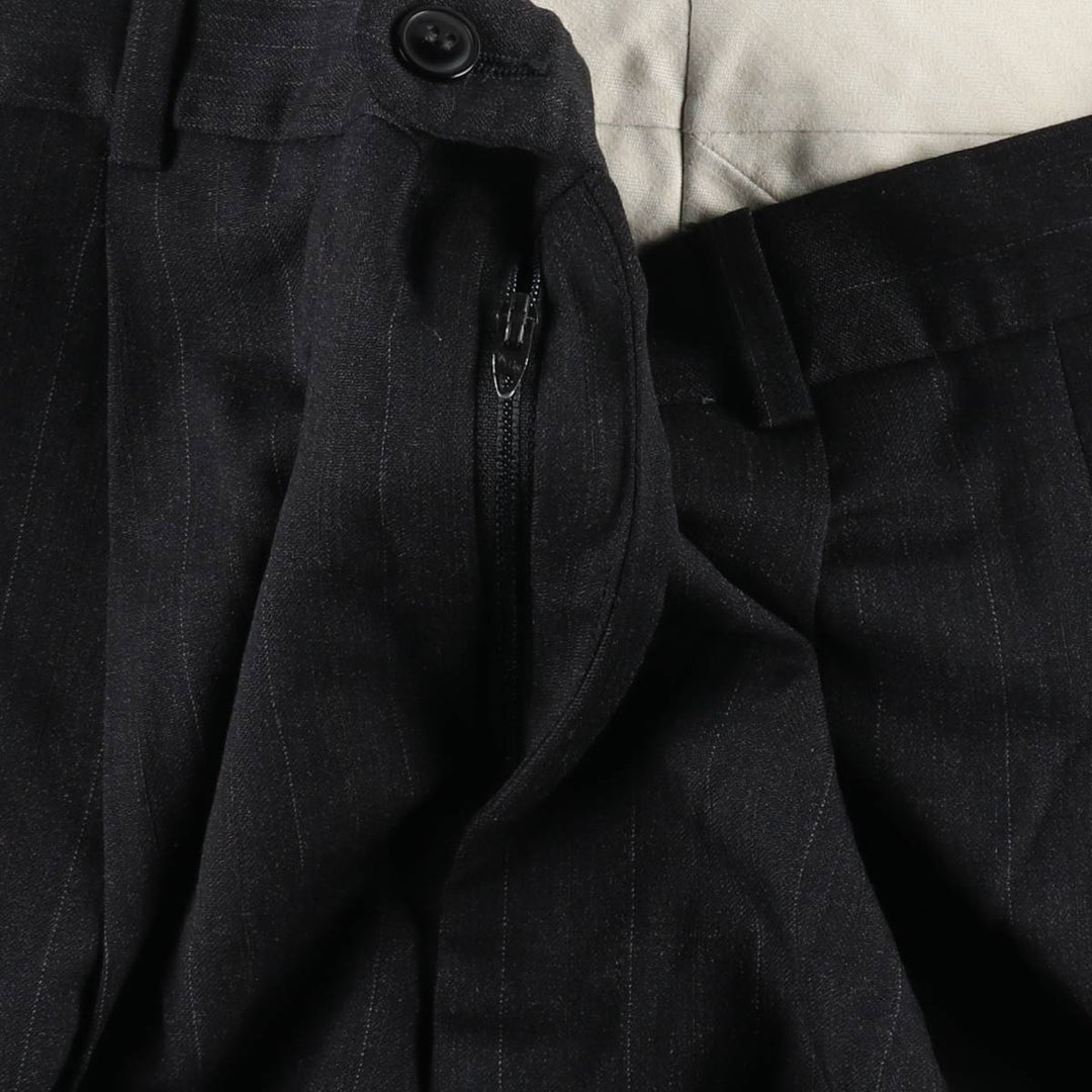 ~90'S Stripe Pattern Two-Pleat Slacks Pants Men's W35 (approx.) Vintage unclear Charcoal Vintage Second Hand