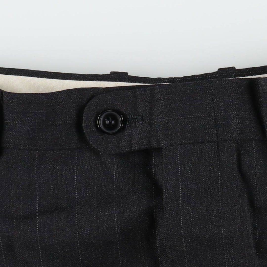 ~90'S Stripe Pattern Two-Pleat Slacks Pants Men's W35 (approx.) Vintage unclear Charcoal Vintage Second Hand