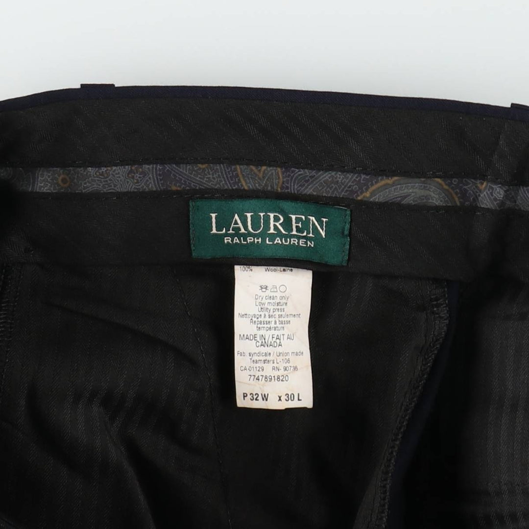 Ralph Lauren Lauren Two-pleat Wool Pants and Slacks, Made in Canada, Men's Size W34 wool navy blue type Vintage Second Hand