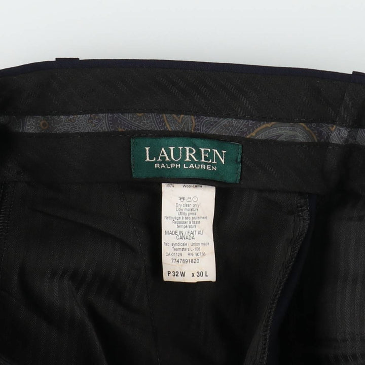 Ralph Lauren Lauren Two-pleat Wool Pants and Slacks, Made in Canada, Men's Size W34 wool navy blue type Vintage Second Hand