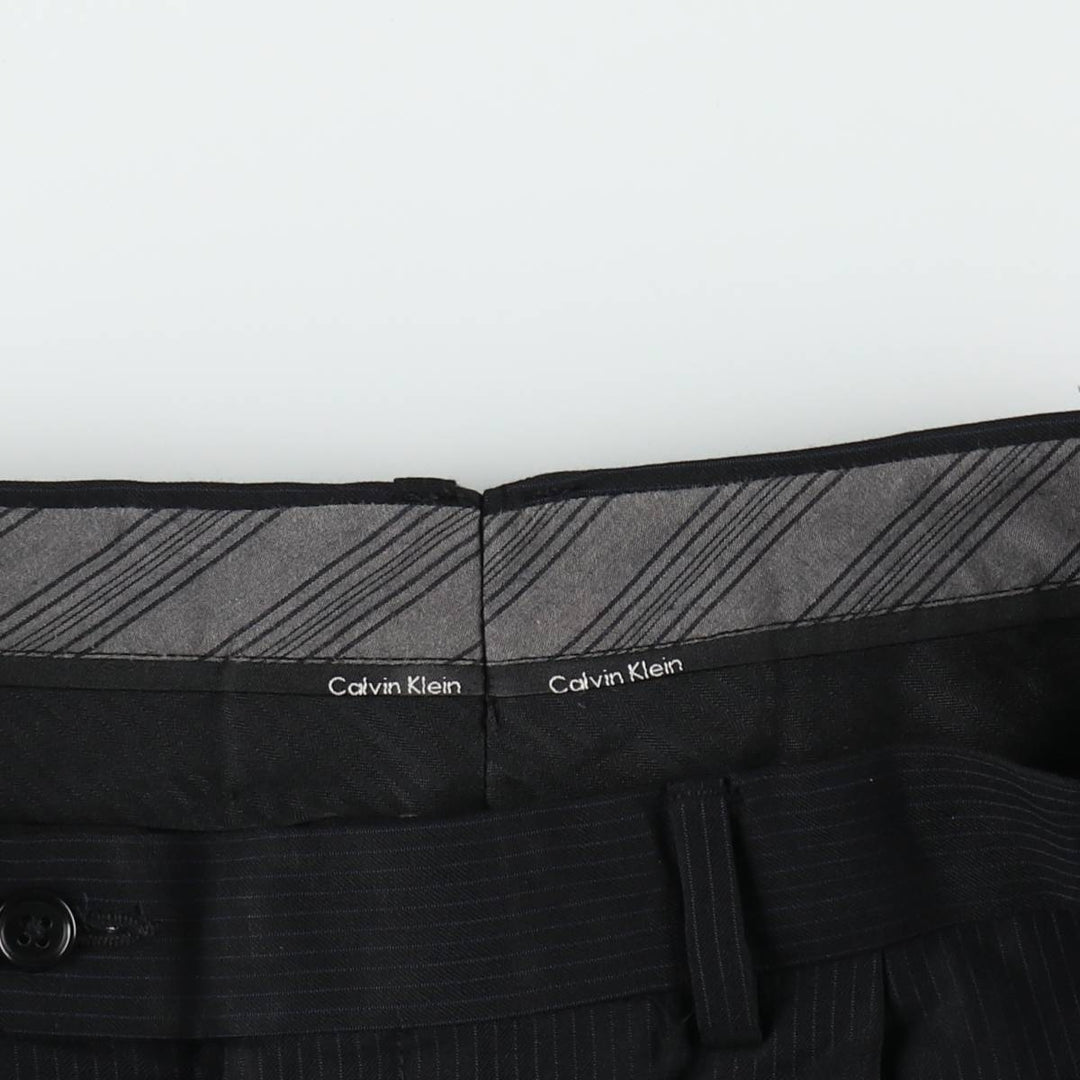 Calvin Klein Stripe Pattern One-Tuck Slacks, Men's Size W33 unclear black type Vintage Second Hand