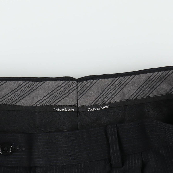 Calvin Klein Stripe Pattern One-Tuck Slacks, Men's Size W33 unclear black type Vintage Second Hand