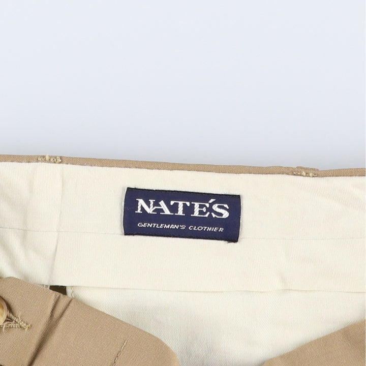 ~90'S NATE'S Two-Pleat Slacks Pants, Made in USA, Men's W32 (approx.), Vintage unclear Beige type Vintage Second Hand