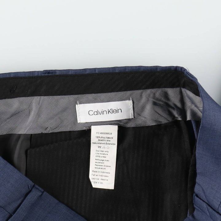 Calvin Klein wool trousers/slacks for men, size W33 (approx.) wool navy blue type Vintage Second Hand