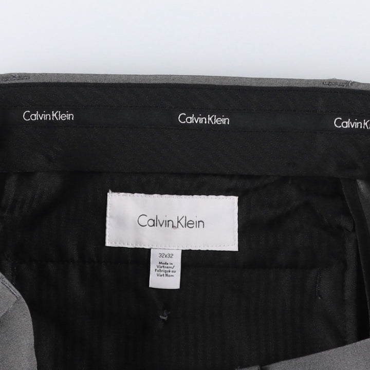 Calvin Klein slacks for men, size W34 (approx.) polyester gray type Vintage Second Hand