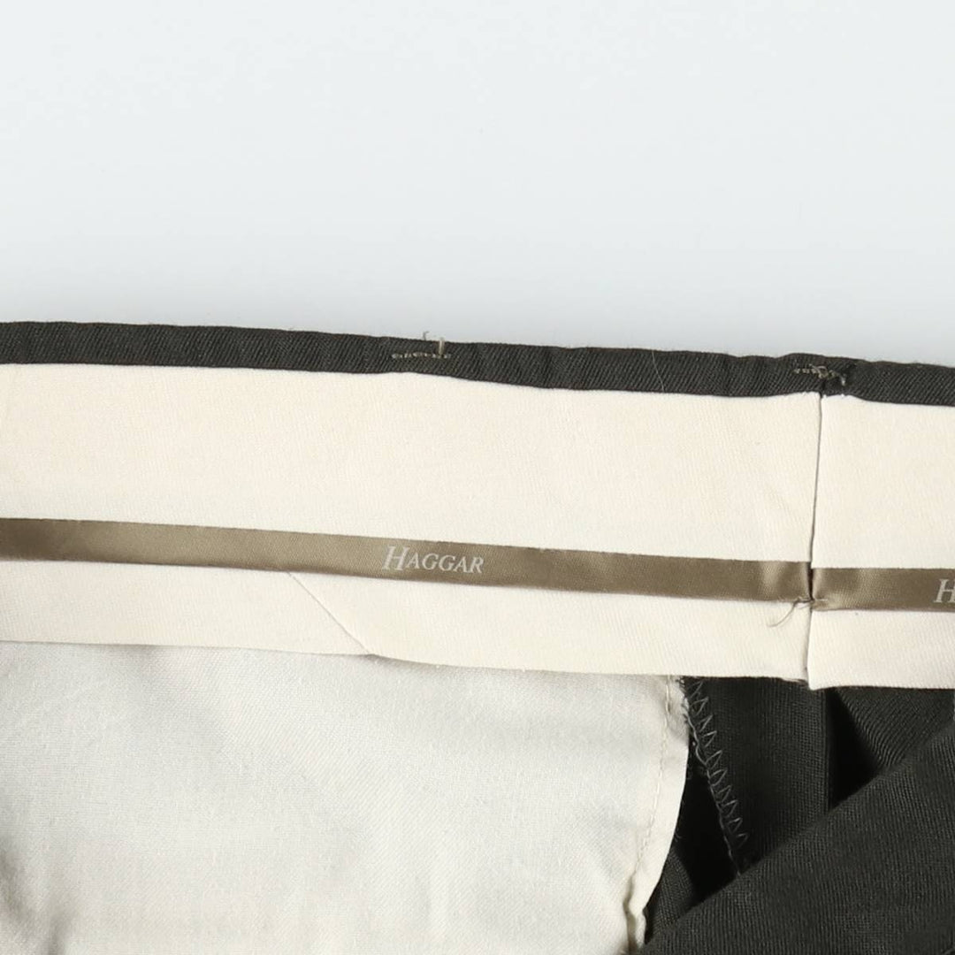 Haggar Three-Pleat Slacks Pants, Made in USA, Men's Size W33 (approx.) polyester Charcoal Vintage Second Hand