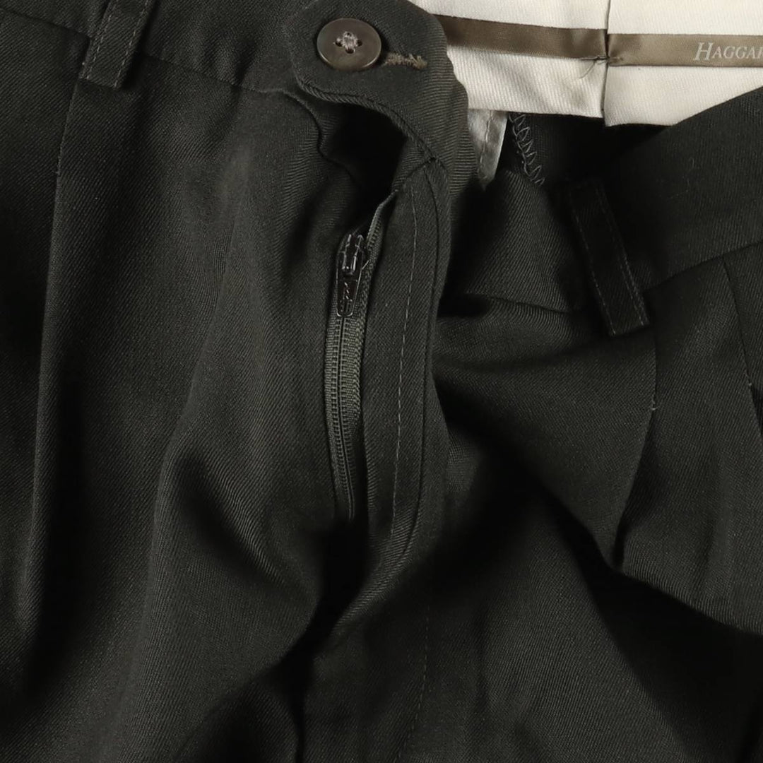 Haggar Three-Pleat Slacks Pants, Made in USA, Men's Size W33 (approx.) polyester Charcoal Vintage Second Hand