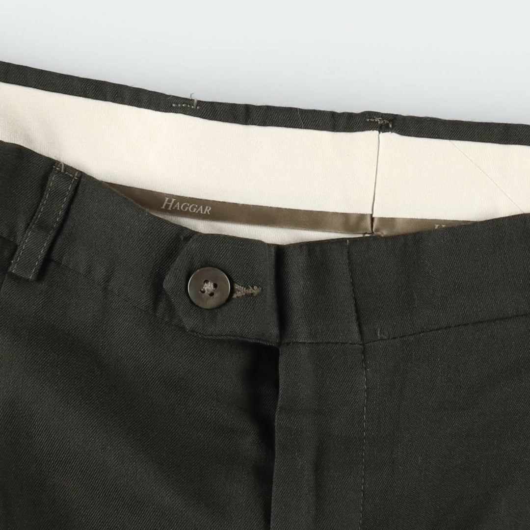 Haggar Three-Pleat Slacks Pants, Made in USA, Men's Size W33 (approx.) polyester Charcoal Vintage Second Hand