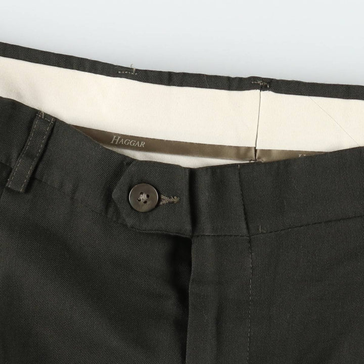 Haggar Three-Pleat Slacks Pants, Made in USA, Men's Size W33 (approx.) polyester Charcoal Vintage Second Hand