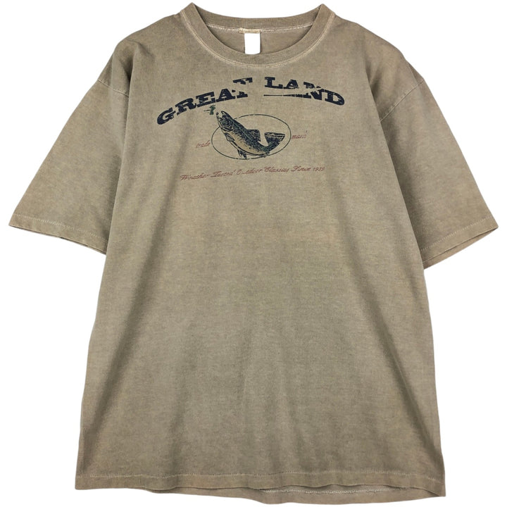 ~90'S Animal Pattern Fish Print Animal T-Shirt Made in USA Men's Size L (Equivalent) Vintage cotton Khaki type Vintage Second Hand