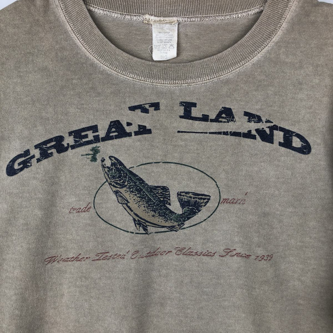 ~90'S Animal Pattern Fish Print Animal T-Shirt Made in USA Men's Size L (Equivalent) Vintage cotton Khaki type Vintage Second Hand