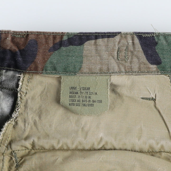 US Military Camouflage Pattern Woodland Camo Military Cargo Pants Combat Pants Large-Regular Men's W37 Equivalent cotton Khaki type Vintage Second Hand