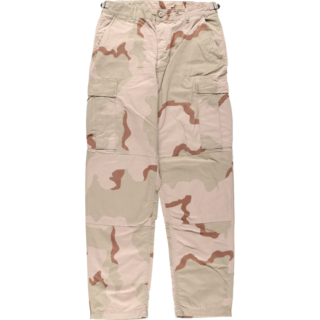 2000'S US Military Issue Camouflage Pattern 3C Desert Camo Ripstop Military Cargo Pants Combat Pants Made in USA MEDIUM-LONG Nylon Beige type Vintage Second Hand