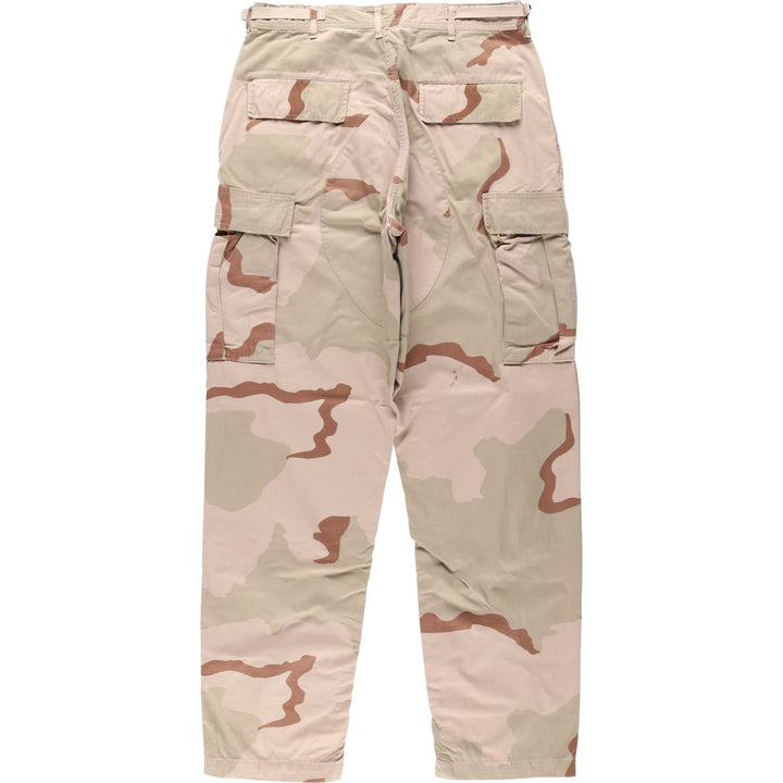 2000'S US Military Issue Camouflage Pattern 3C Desert Camo Ripstop Military Cargo Pants Combat Pants Made in USA MEDIUM-LONG Nylon Beige type Vintage Second Hand