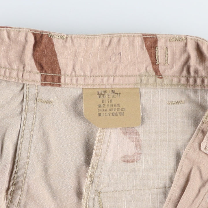 2000'S US Military Issue Camouflage Pattern 3C Desert Camo Ripstop Military Cargo Pants Combat Pants Made in USA MEDIUM-LONG Nylon Beige type Vintage Second Hand