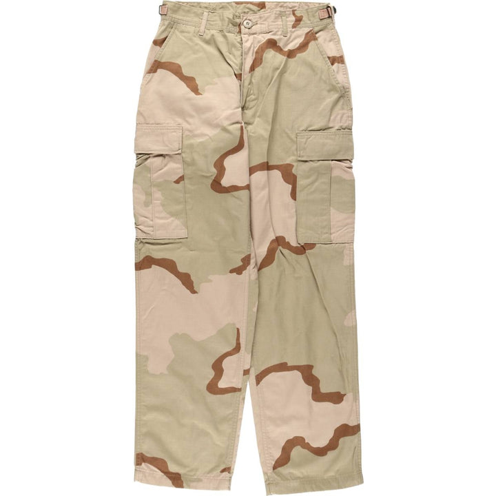 1990'S US Military Issue Camouflage Pattern 3C Desert Camo Ripstop Military Cargo Pants Combat Pants Made in USA Small-Short Nylon Beige type Vintage Second Hand