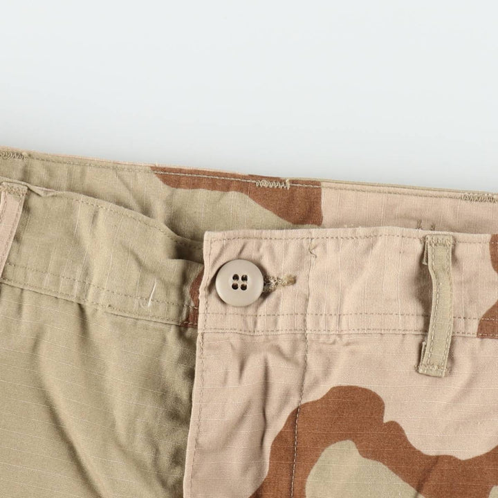 1990'S US Military Issue Camouflage Pattern 3C Desert Camo Ripstop Military Cargo Pants Combat Pants Made in USA Small-Short Nylon Beige type Vintage Second Hand