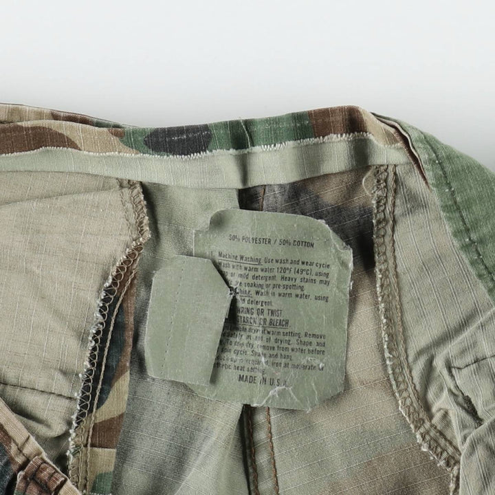 Civilian-made camouflage pattern woodland camo ripstop military cargo pants/combat pants, made in the USA, men's size W32 (approx.). polyester Khaki type Vintage Second Hand