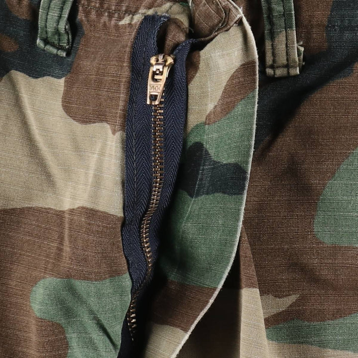 Civilian-made camouflage pattern woodland camo ripstop military cargo pants/combat pants, made in the USA, men's size W32 (approx.). polyester Khaki type Vintage Second Hand
