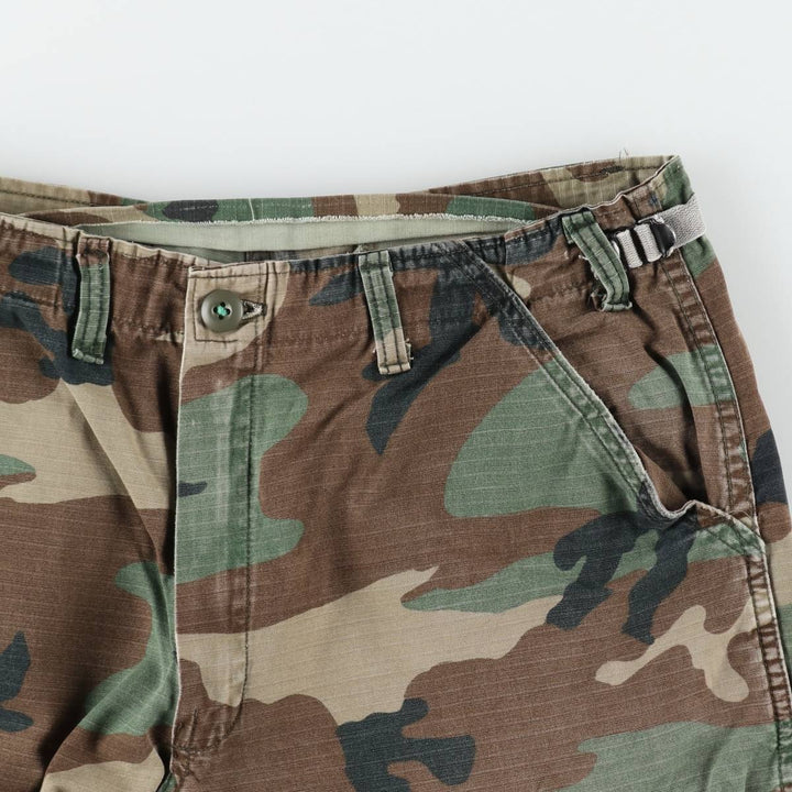 Civilian-made camouflage pattern woodland camo ripstop military cargo pants/combat pants, made in the USA, men's size W32 (approx.). polyester Khaki type Vintage Second Hand
