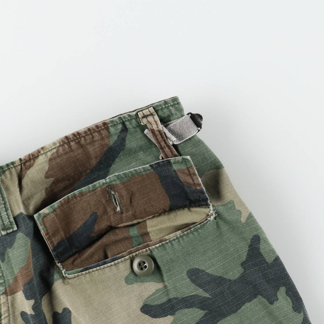 Civilian-made camouflage pattern woodland camo ripstop military cargo pants/combat pants, made in the USA, men's size W32 (approx.). polyester Khaki type Vintage Second Hand