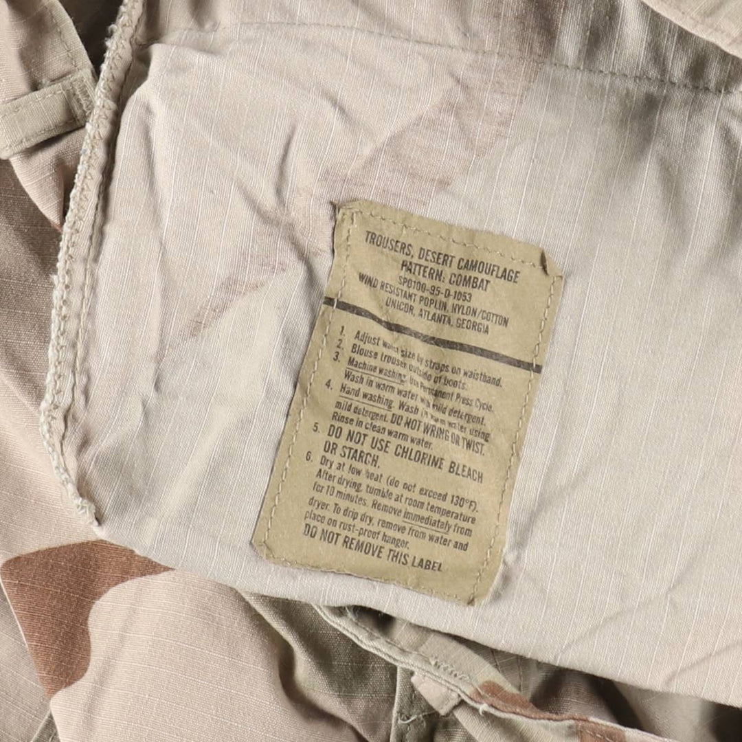 1990'S US Military Issue Camouflage Pattern 3C Desert Camo Ripstop Military Cargo Pants Combat Pants Made in USA Small-Regular Nylon Beige type Vintage Second Hand