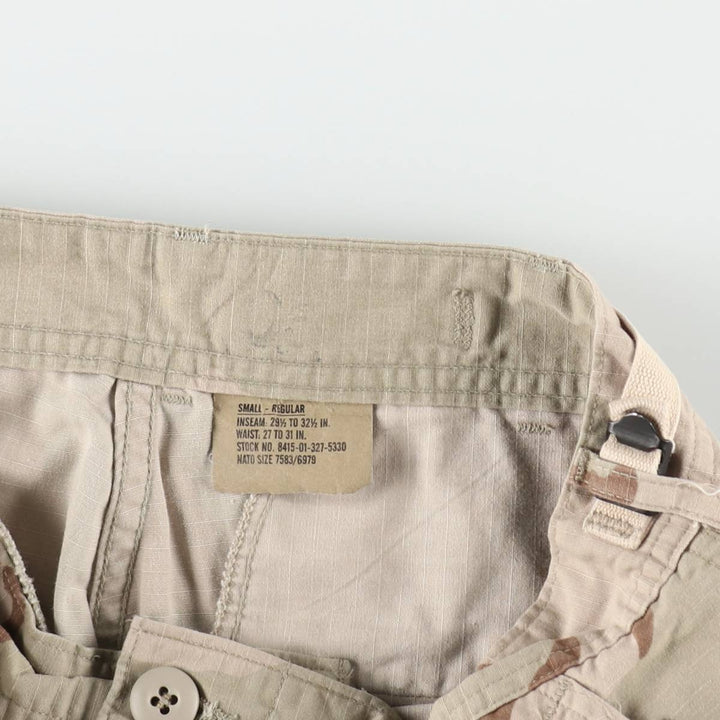 1990'S US Military Issue Camouflage Pattern 3C Desert Camo Ripstop Military Cargo Pants Combat Pants Made in USA Small-Regular Nylon Beige type Vintage Second Hand