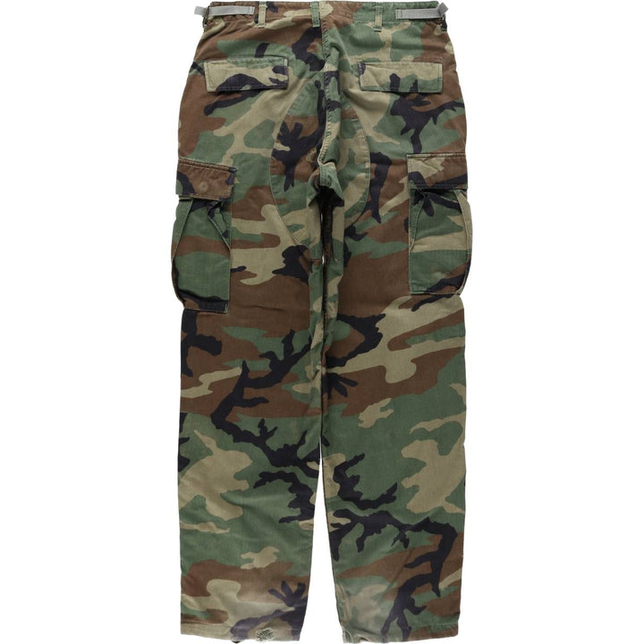 1990'S US Military Issue Camouflage Pattern Woodland Camo Military Cargo Pants Combat Pants Made in USA MEDIUM-LONG Men's W34 equivalent Nylon Khaki type Vintage Second Hand