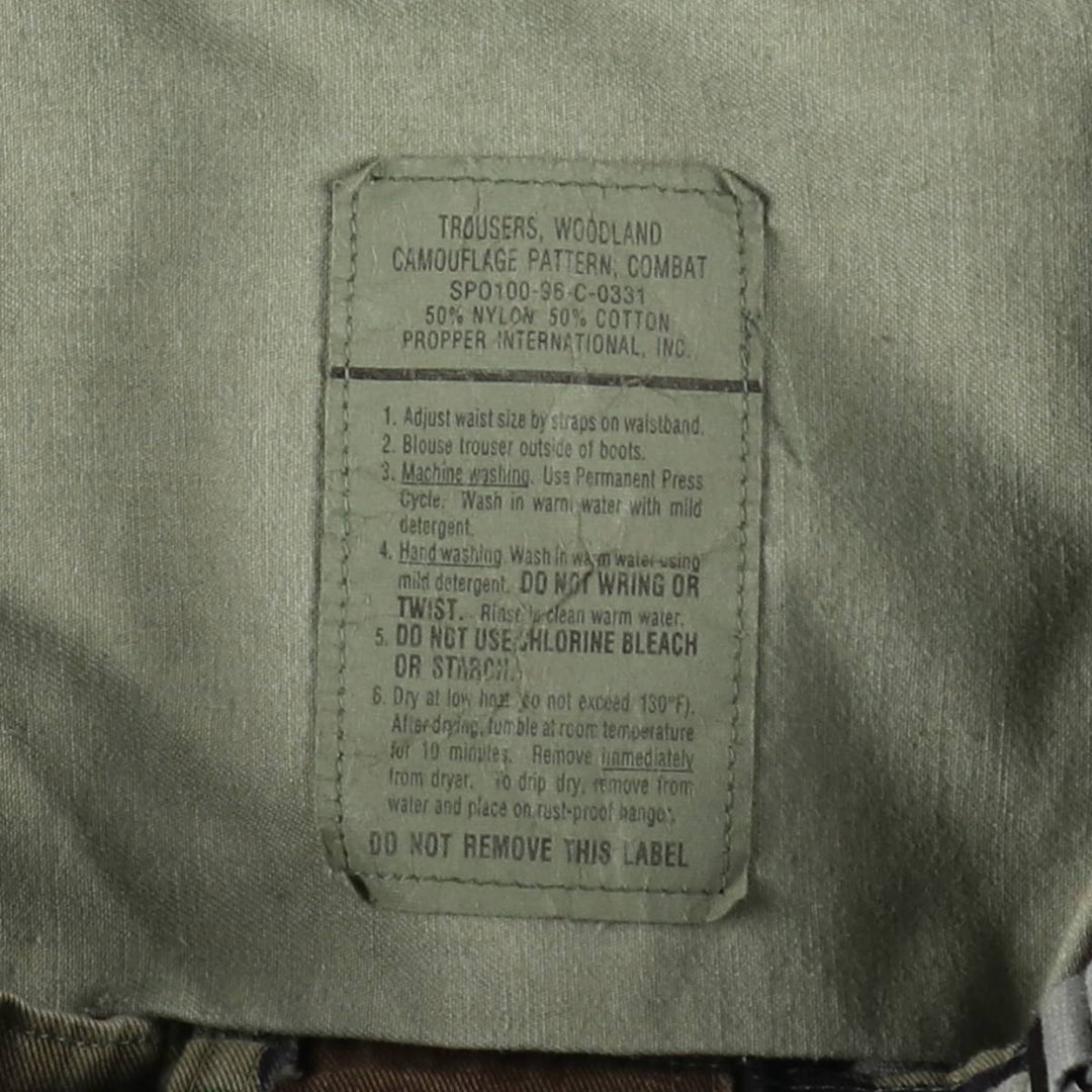 1990'S US Military Issue Camouflage Pattern Woodland Camo Military Cargo Pants Combat Pants Made in USA MEDIUM-LONG Men's W34 equivalent Nylon Khaki type Vintage Second Hand