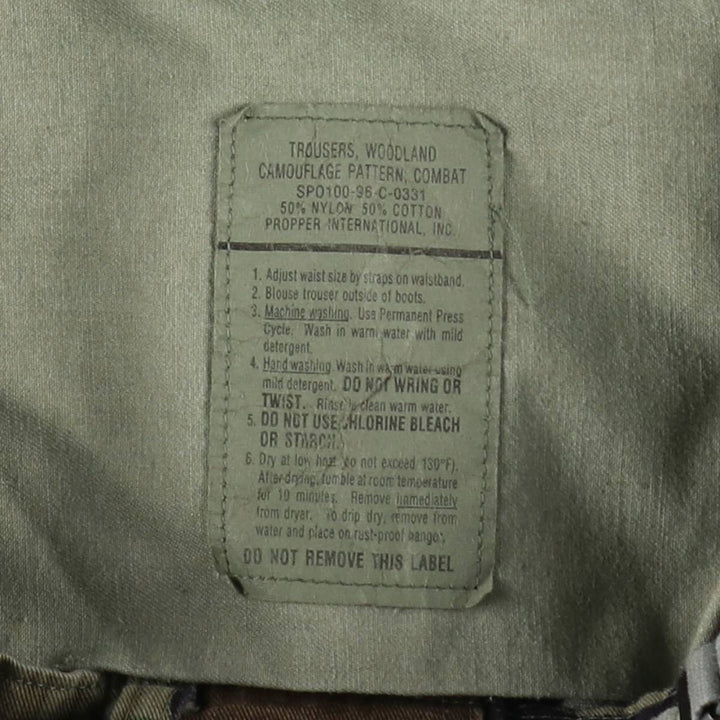 1990'S US Military Issue Camouflage Pattern Woodland Camo Military Cargo Pants Combat Pants Made in USA MEDIUM-LONG Men's W34 equivalent Nylon Khaki type Vintage Second Hand