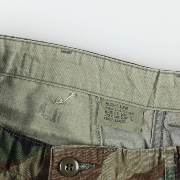 1990'S US Military Issue Camouflage Pattern Woodland Camo Military Cargo Pants Combat Pants Made in USA MEDIUM-LONG Men's W34 equivalent Nylon Khaki type Vintage Second Hand