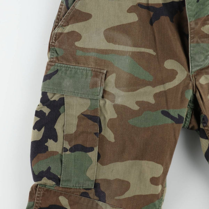 1990'S US Military Issue Camouflage Pattern Woodland Camo Military Cargo Pants Combat Pants Made in USA MEDIUM-LONG Men's W34 equivalent Nylon Khaki type Vintage Second Hand