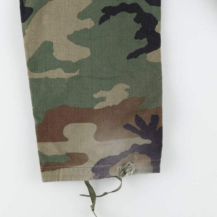1990'S US Military Issue Camouflage Pattern Woodland Camo Military Cargo Pants Combat Pants Made in USA MEDIUM-LONG Men's W34 equivalent Nylon Khaki type Vintage Second Hand