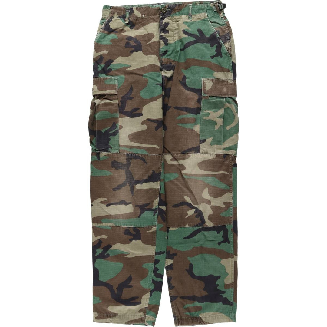 1990'S US Military Issue Camouflage Pattern Woodland Camo Ripstop Military Cargo Pants Combat Pants Made in USA MEDIUM-LONG cotton Khaki type Vintage Second Hand
