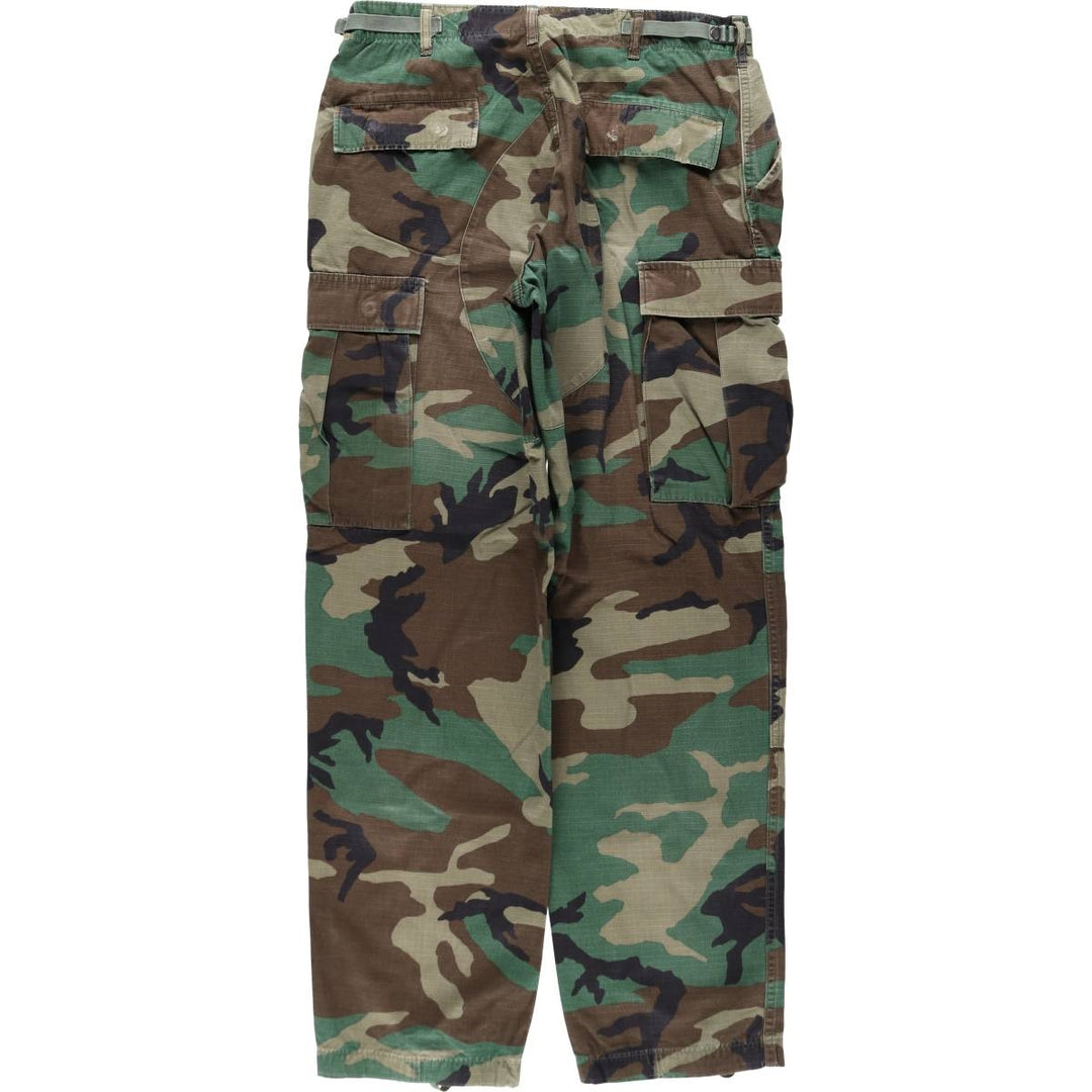 1990'S US Military Issue Camouflage Pattern Woodland Camo Ripstop Military Cargo Pants Combat Pants Made in USA MEDIUM-LONG cotton Khaki type Vintage Second Hand