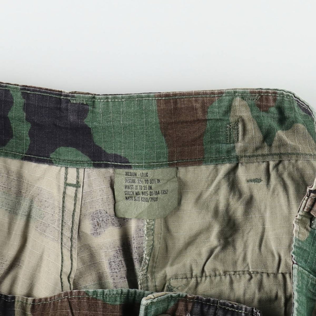 1990'S US Military Issue Camouflage Pattern Woodland Camo Ripstop Military Cargo Pants Combat Pants Made in USA MEDIUM-LONG cotton Khaki type Vintage Second Hand