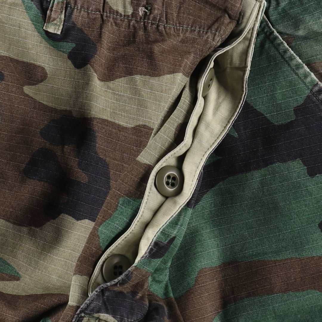1990'S US Military Issue Camouflage Pattern Woodland Camo Ripstop Military Cargo Pants Combat Pants Made in USA MEDIUM-LONG cotton Khaki type Vintage Second Hand