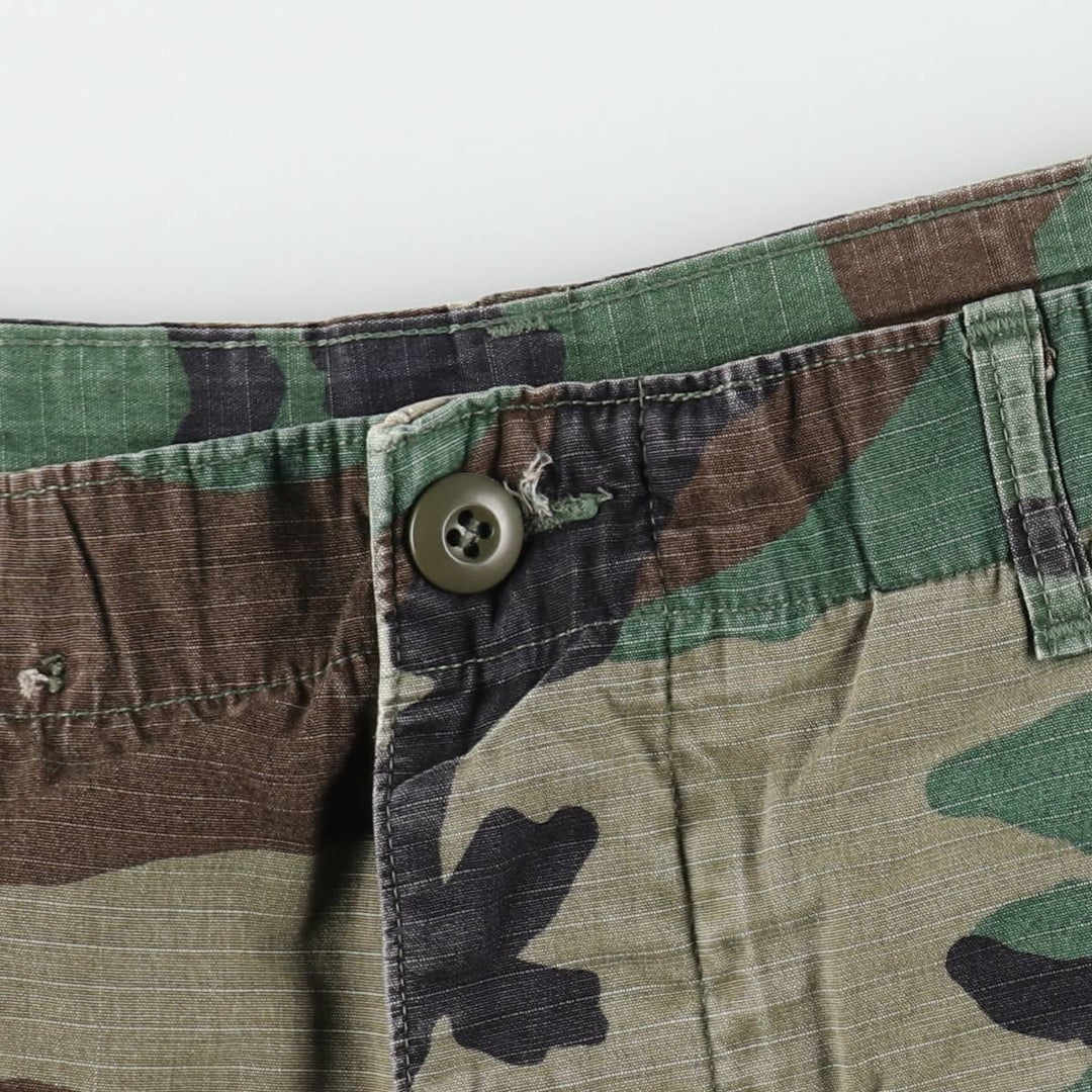 1990'S US Military Issue Camouflage Pattern Woodland Camo Ripstop Military Cargo Pants Combat Pants Made in USA MEDIUM-LONG cotton Khaki type Vintage Second Hand