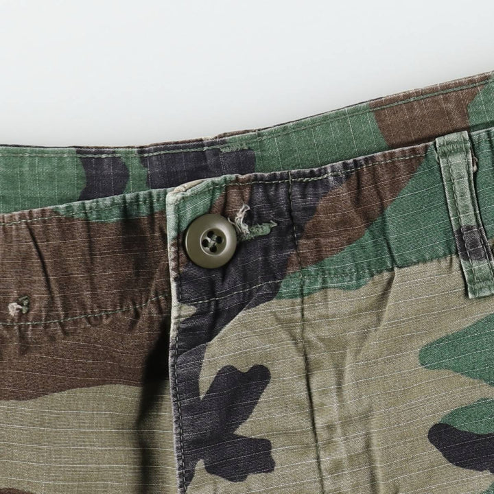 1990'S US Military Issue Camouflage Pattern Woodland Camo Ripstop Military Cargo Pants Combat Pants Made in USA MEDIUM-LONG cotton Khaki type Vintage Second Hand