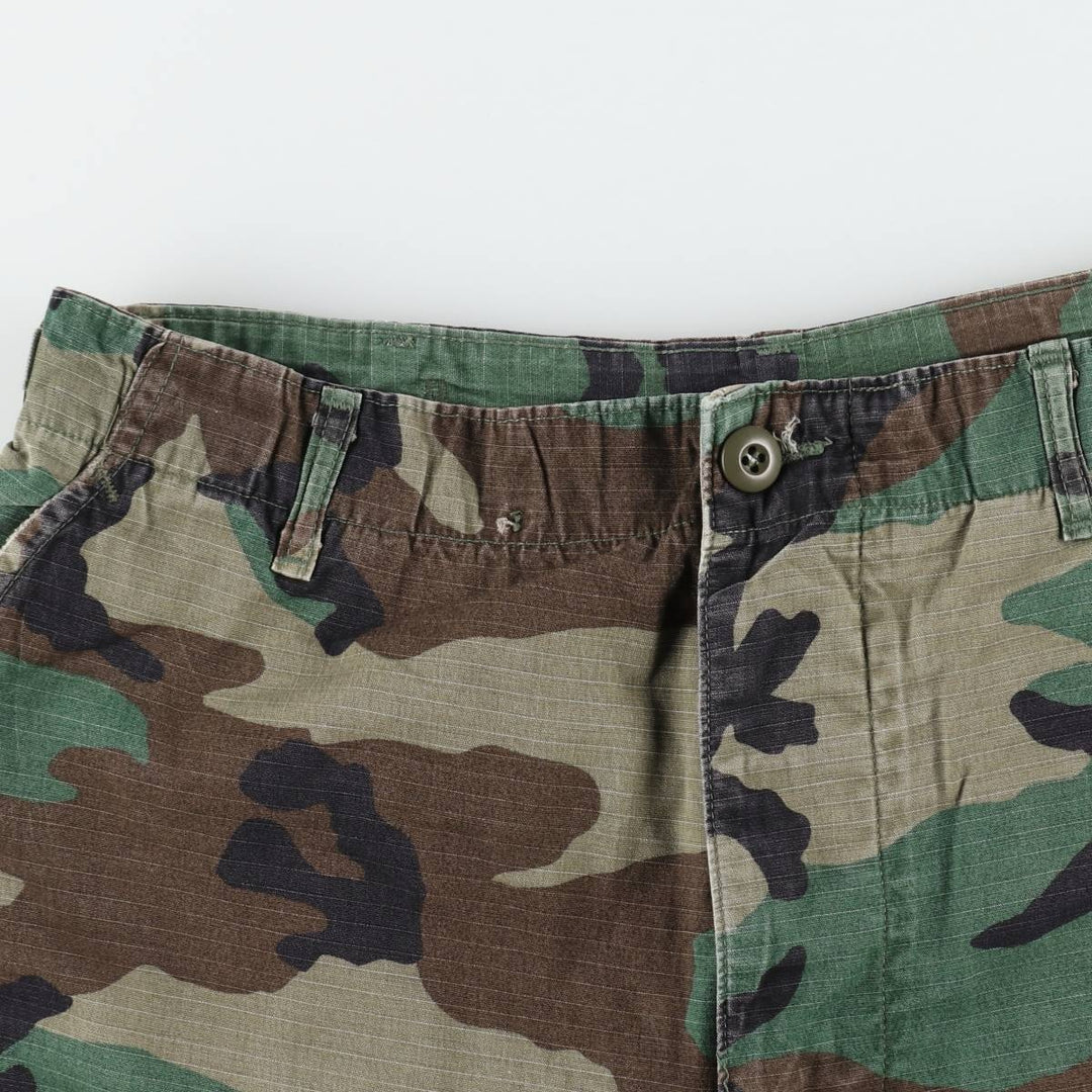 1990'S US Military Issue Camouflage Pattern Woodland Camo Ripstop Military Cargo Pants Combat Pants Made in USA MEDIUM-LONG cotton Khaki type Vintage Second Hand