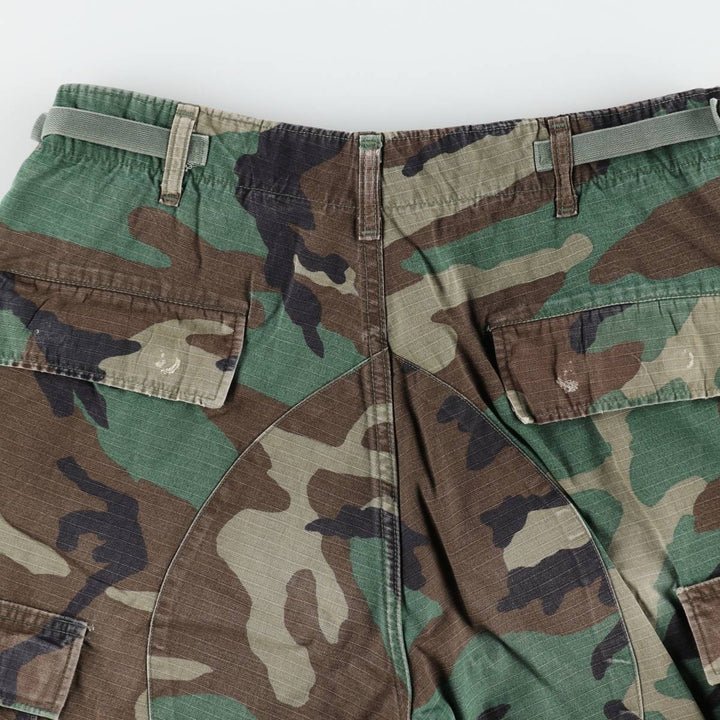 1990'S US Military Issue Camouflage Pattern Woodland Camo Ripstop Military Cargo Pants Combat Pants Made in USA MEDIUM-LONG cotton Khaki type Vintage Second Hand