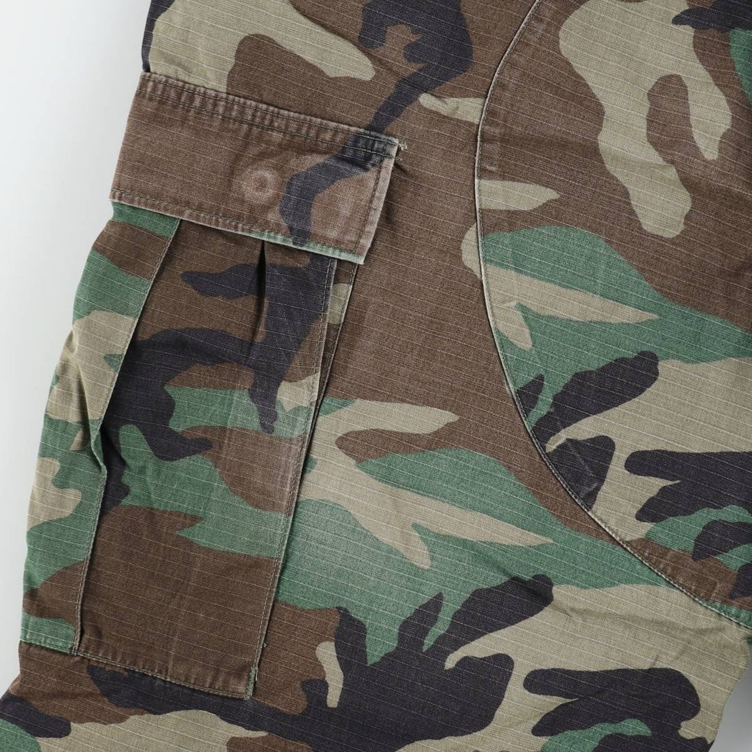 1990'S US Military Issue Camouflage Pattern Woodland Camo Ripstop Military Cargo Pants Combat Pants Made in USA MEDIUM-LONG cotton Khaki type Vintage Second Hand
