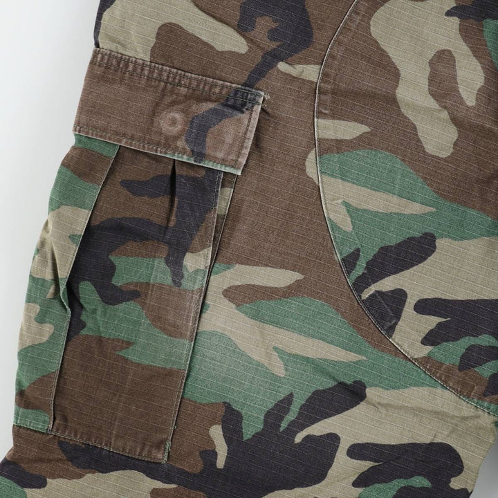 1990'S US Military Issue Camouflage Pattern Woodland Camo Ripstop Military Cargo Pants Combat Pants Made in USA MEDIUM-LONG cotton Khaki type Vintage Second Hand