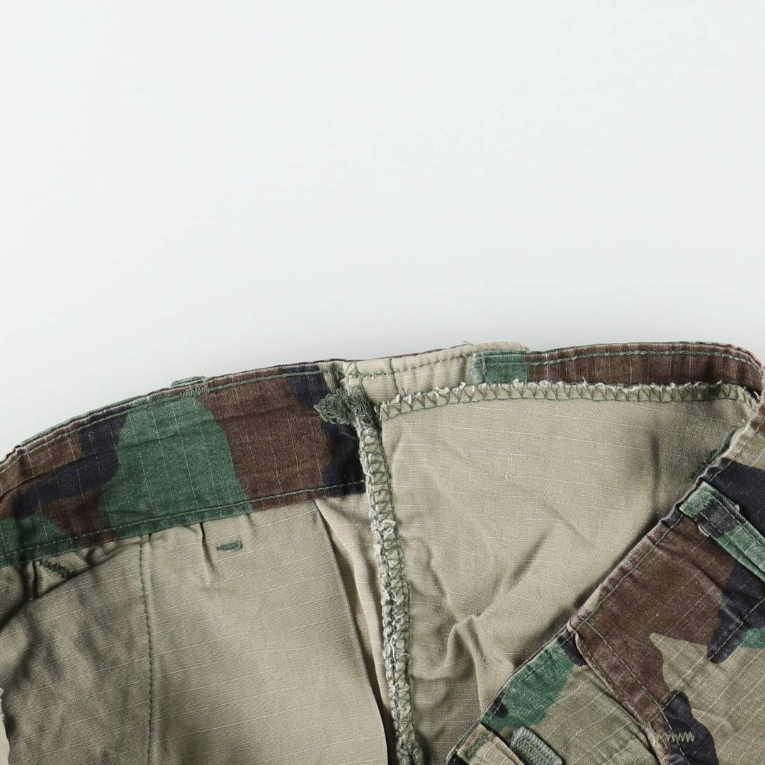 1990'S US Military Issue Camouflage Pattern Woodland Camo Ripstop Military Cargo Pants Combat Pants Made in USA MEDIUM-LONG cotton Khaki type Vintage Second Hand
