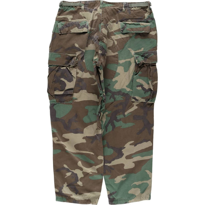 1990'S US Military Issue Camouflage Pattern Woodland Camo Ripstop Military Cargo Pants Combat Pants Made in USA Large-Short cotton Khaki type Vintage Second Hand