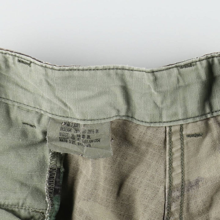 1990'S US Military Issue Camouflage Pattern Woodland Camo Ripstop Military Cargo Pants Combat Pants Made in USA Large-Short cotton Khaki type Vintage Second Hand