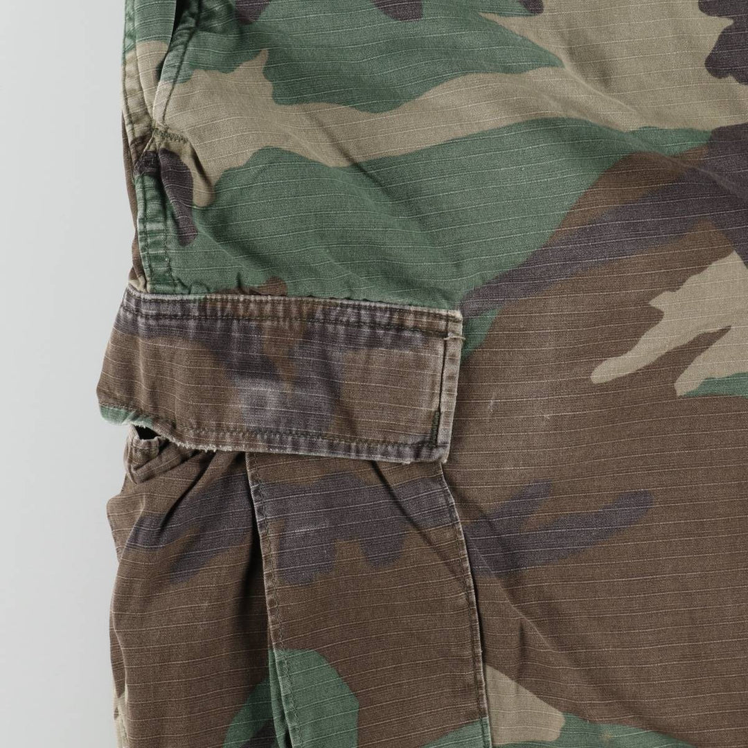 1990'S US Military Issue Camouflage Pattern Woodland Camo Ripstop Military Cargo Pants Combat Pants Made in USA Large-Short cotton Khaki type Vintage Second Hand