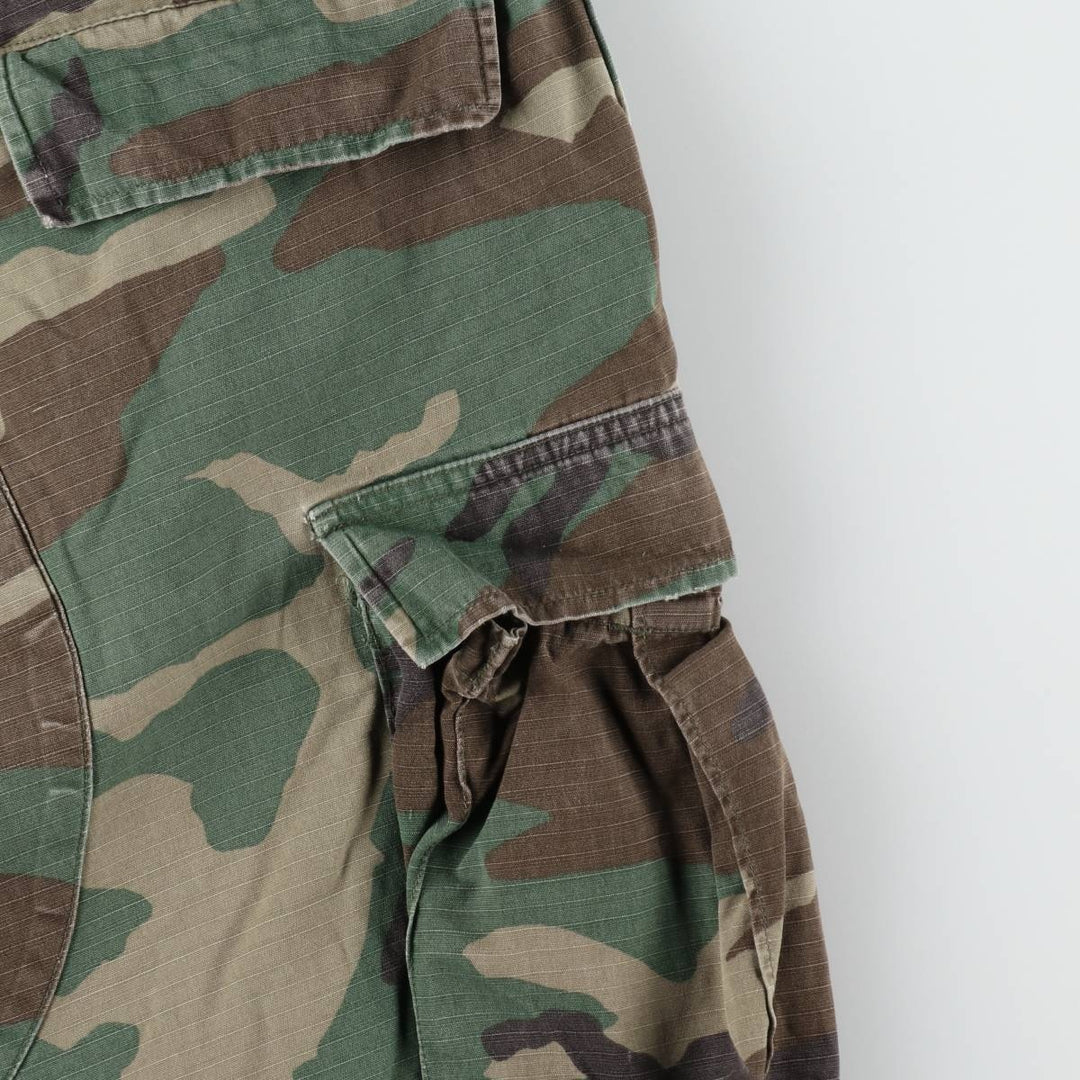 1990'S US Military Issue Camouflage Pattern Woodland Camo Ripstop Military Cargo Pants Combat Pants Made in USA Large-Short cotton Khaki type Vintage Second Hand