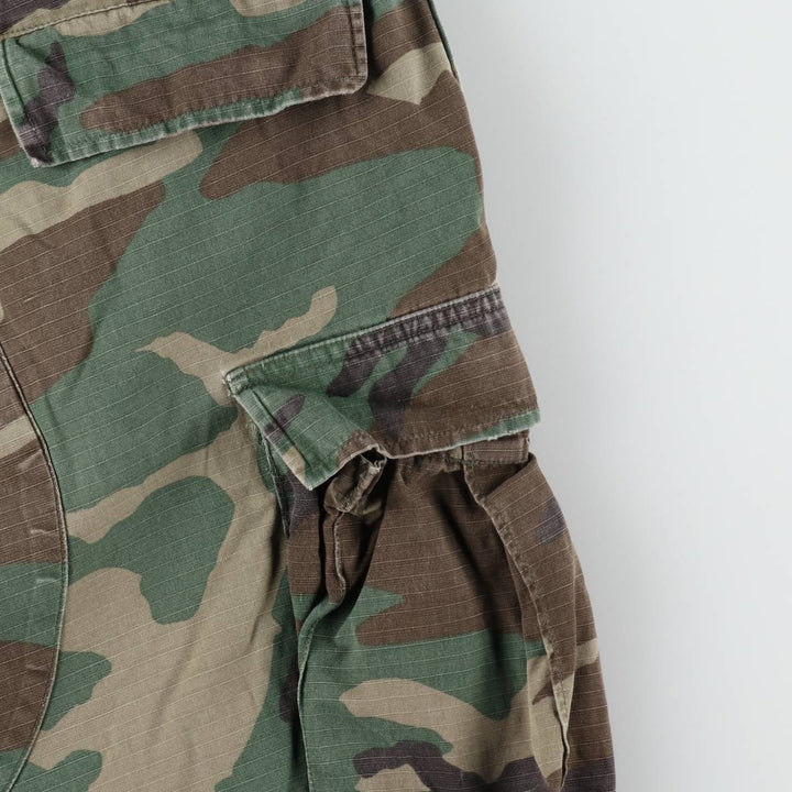 1990'S US Military Issue Camouflage Pattern Woodland Camo Ripstop Military Cargo Pants Combat Pants Made in USA Large-Short cotton Khaki type Vintage Second Hand