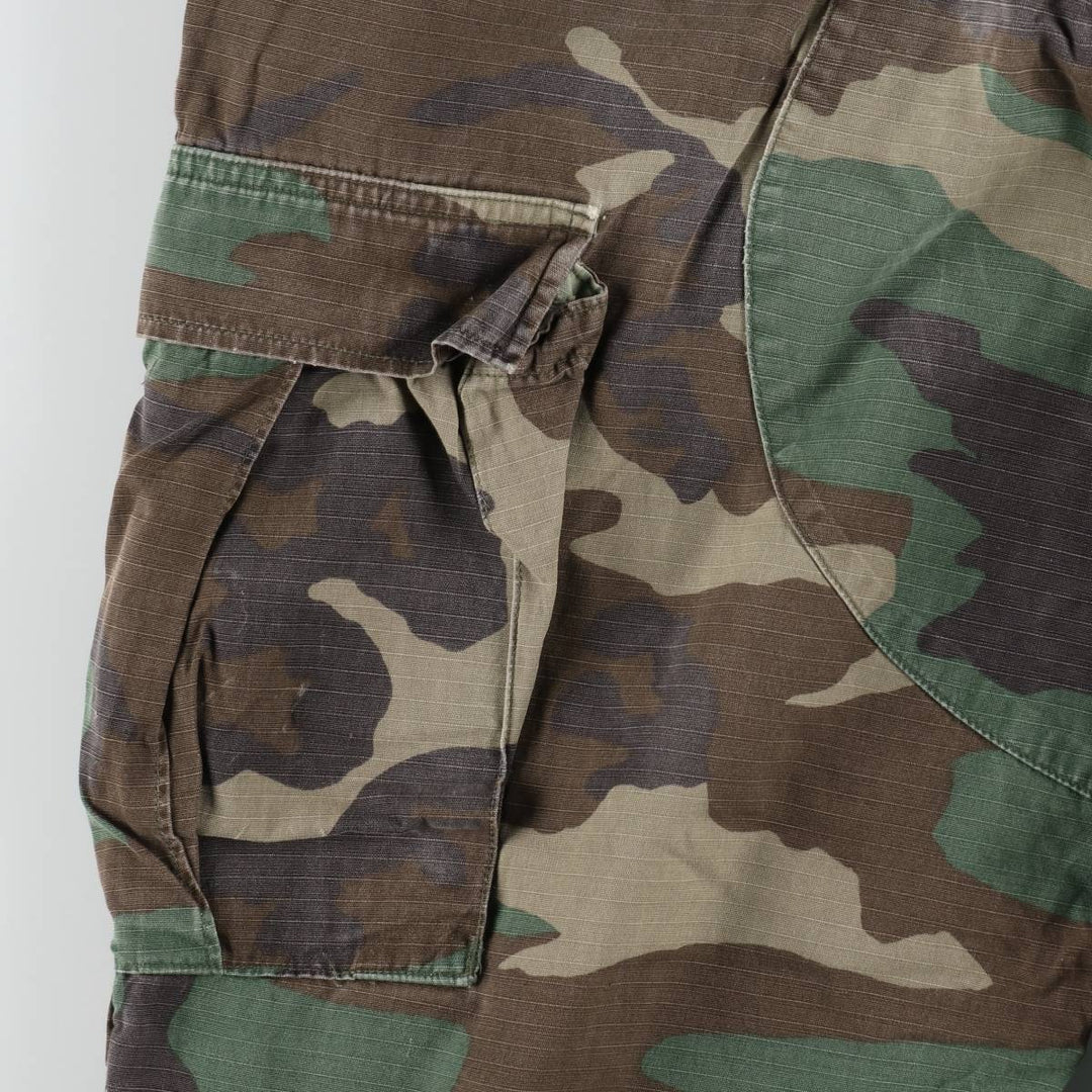 1990'S US Military Issue Camouflage Pattern Woodland Camo Ripstop Military Cargo Pants Combat Pants Made in USA Large-Short cotton Khaki type Vintage Second Hand
